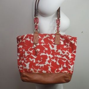 Shelly red/white canvas purse leather straps